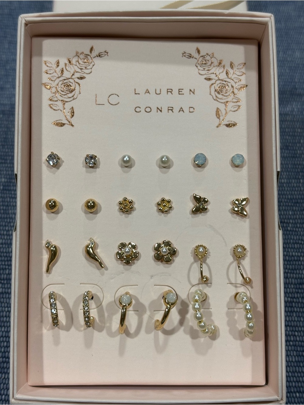 LC Lauren Conrad Gold and White Pearl 12-Pair Kids Earring Set